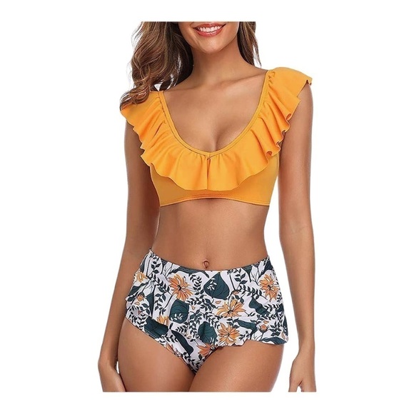 Tempt Me High Waist Floral Ruffle Bikini NWT - Picture 1 of 11